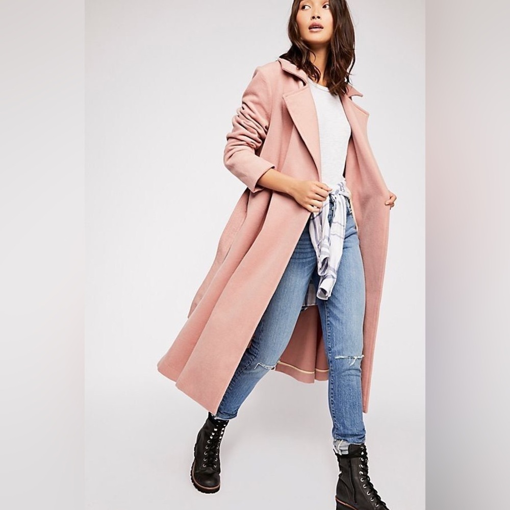Free People Sierra dusty wool coat pink xs used